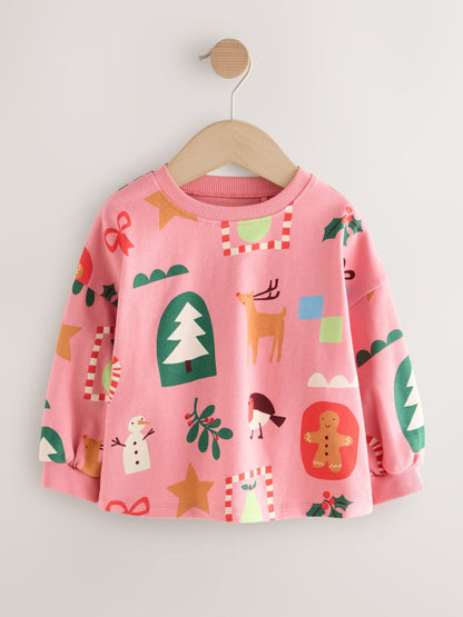 Pink Christmas Long Sleeve T-Shirt (3mths-7yrs)