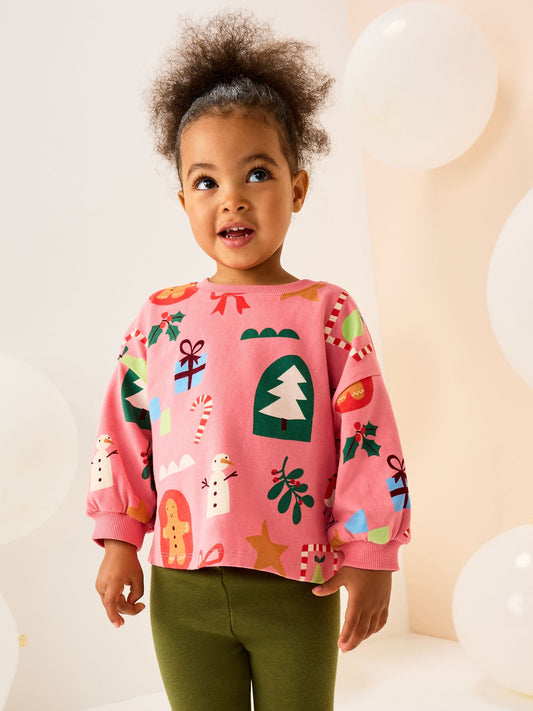 Pink Christmas Long Sleeve T-Shirt (3mths-7yrs)