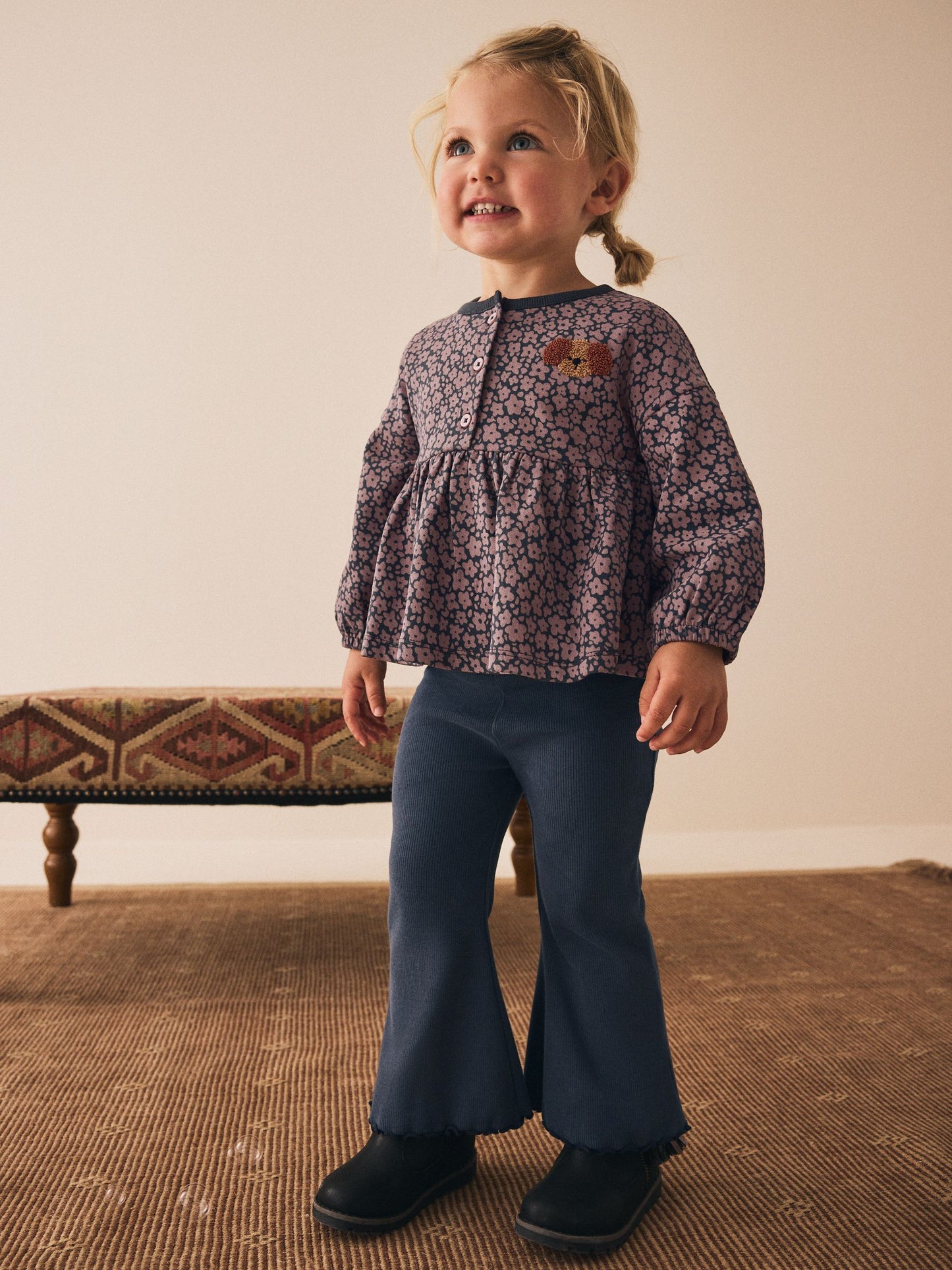 Charcoal Grey Dog Character Long Sleeve Peplum Flare Tops Set (3mths-7yrs) image 1