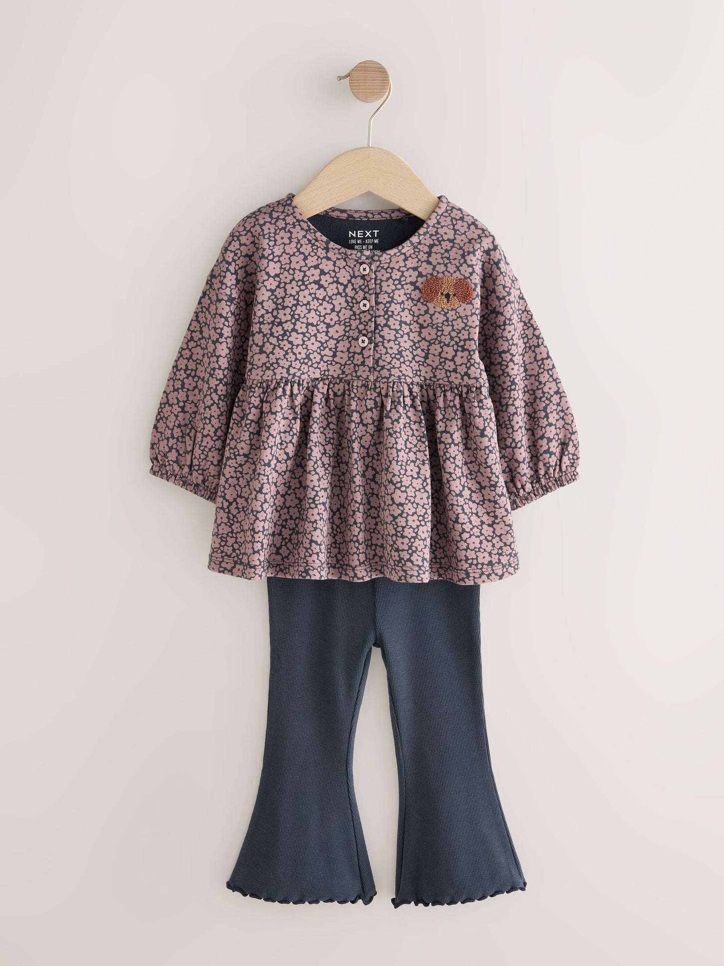 Charcoal Grey Dog Character Long Sleeve Peplum Flare Tops Set (3mths-7yrs) image 4