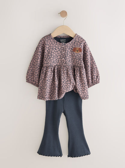 Charcoal Grey Dog Character Long Sleeve Peplum Flare Tops Set (3mths-7yrs) image 5