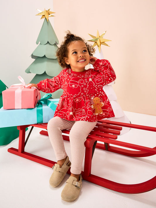 Red Christmas Gingerbread Long Sleeve Peplum Top and Leggings Set (3mths-7yrs) image 1