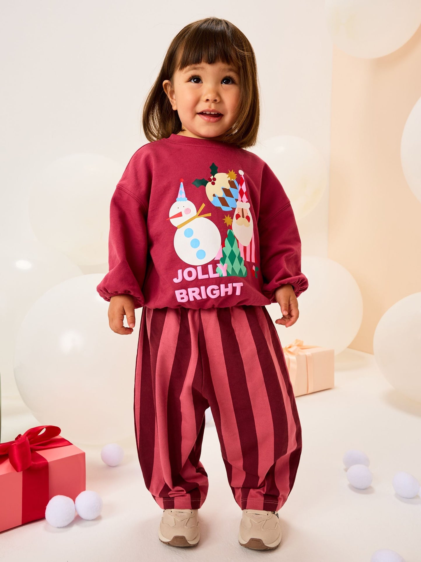 Burgundy Red Santa Long Sleeve Top and Barrel Trousers Set (3mths-7yrs)
