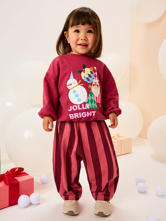Burgundy Red Santa Long Sleeve Top and Barrel Trousers Set (3mths-7yrs)