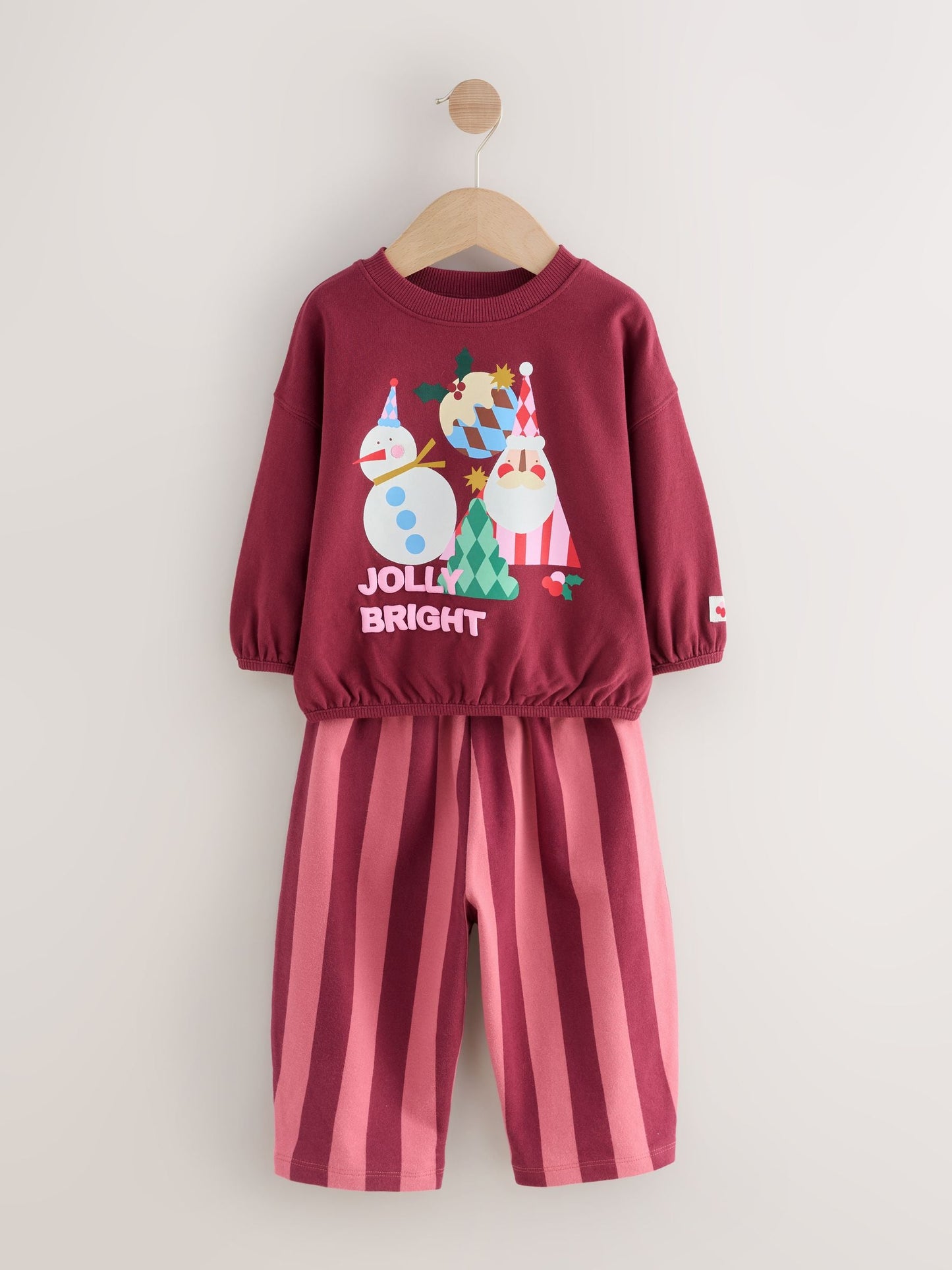 Burgundy Red Santa Long Sleeve Top and Barrel Trousers Set (3mths-7yrs)