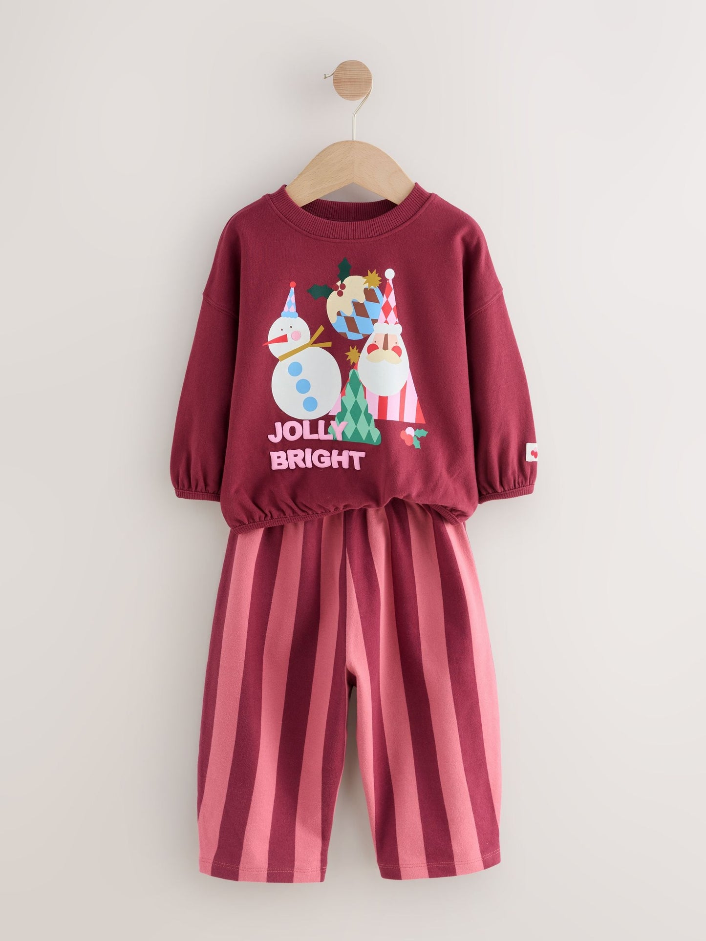 Burgundy Red Santa Long Sleeve Top and Barrel Trousers Set (3mths-7yrs)