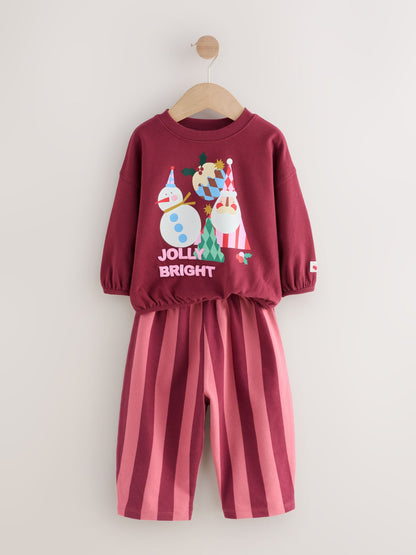 Burgundy Red Santa Long Sleeve Top and Barrel Trousers Set (3mths-7yrs)
