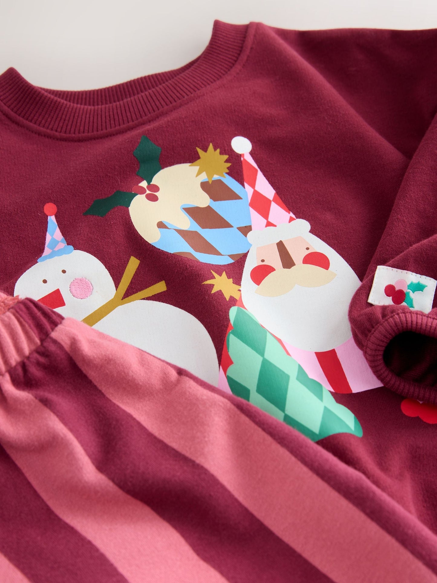 Burgundy Red Santa Long Sleeve Top and Barrel Trousers Set (3mths-7yrs)