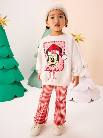 Ecru/Red Minnie Mouse Christmas Long Sleeve Top and Flare Set (3mths-7yrs)