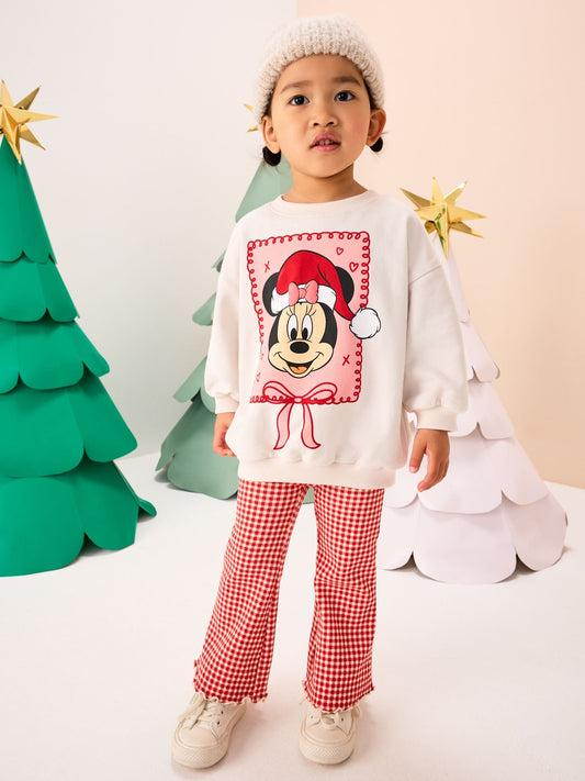 Ecru/Red Minnie Mouse Christmas Long Sleeve Top and Flare Set (3mths-7yrs)