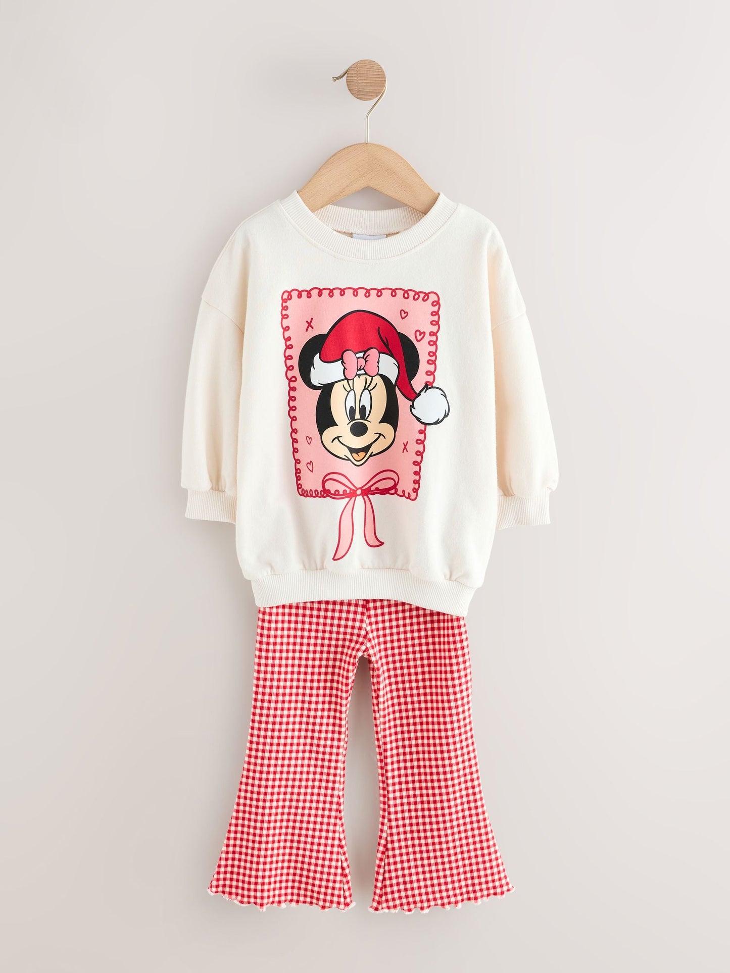 Ecru/Red Minnie Mouse Christmas Long Sleeve Top and Flare Set (3mths-7yrs)