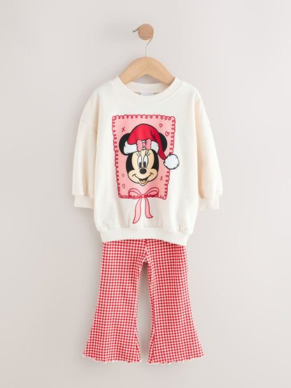 Ecru/Red Minnie Mouse Christmas Long Sleeve Top and Flare Set (3mths-7yrs)