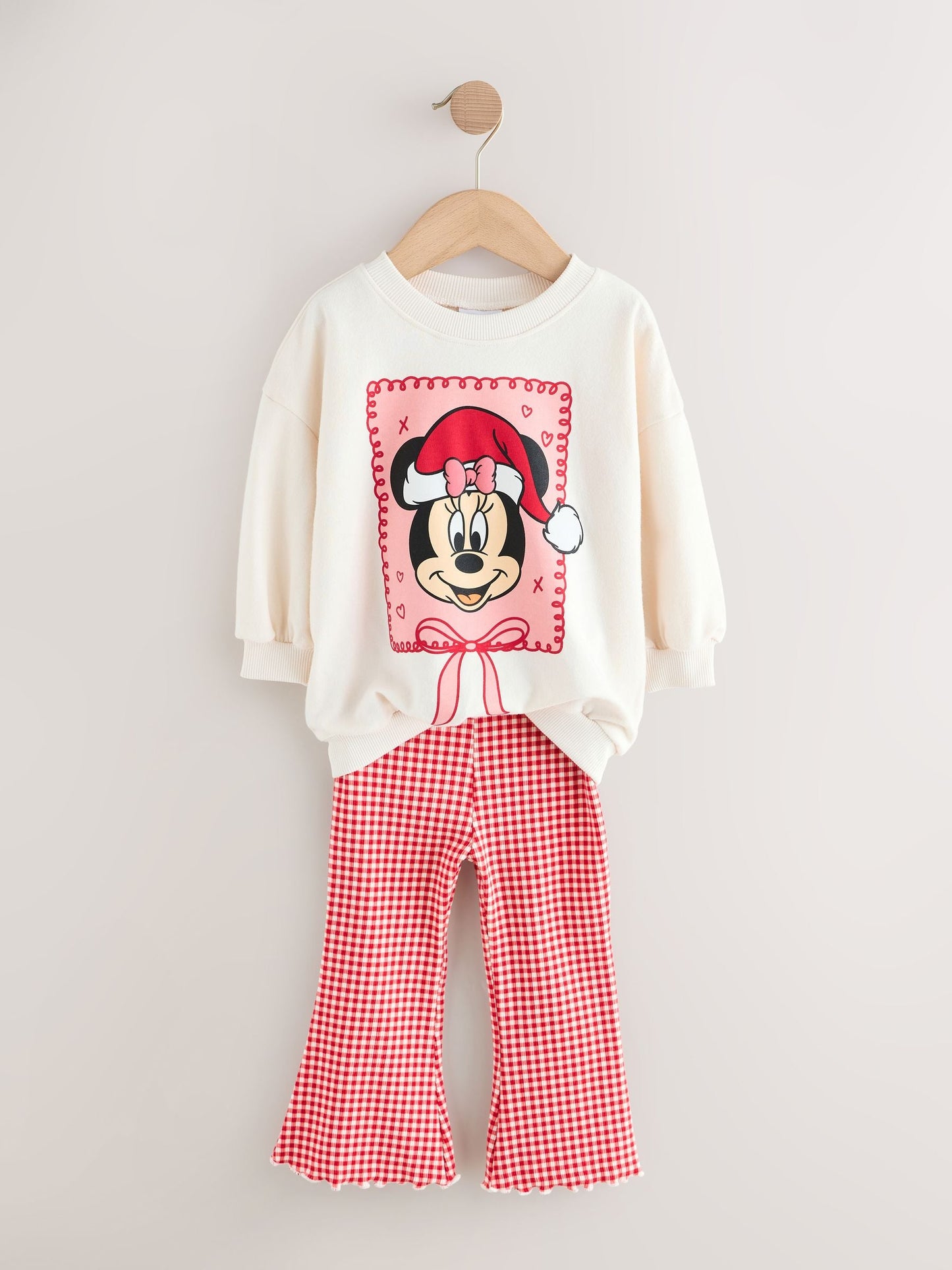Ecru/Red Minnie Mouse Christmas Long Sleeve Top and Flare Set (3mths-7yrs)