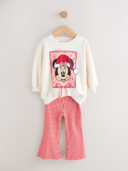 Ecru/Red Minnie Mouse Christmas Long Sleeve Top and Flare Set (3mths-7yrs)