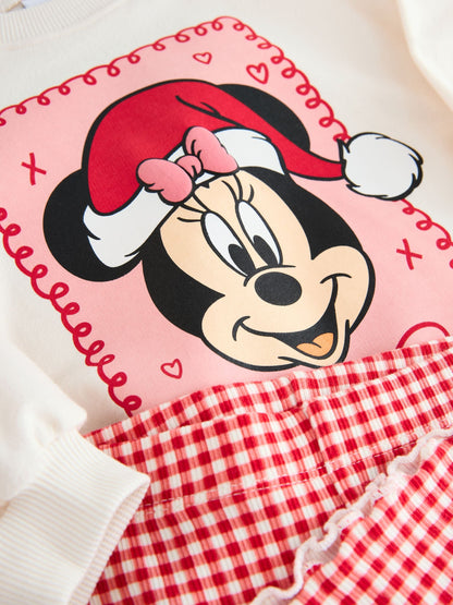 Ecru/Red Minnie Mouse Christmas Long Sleeve Top and Flare Set (3mths-7yrs)