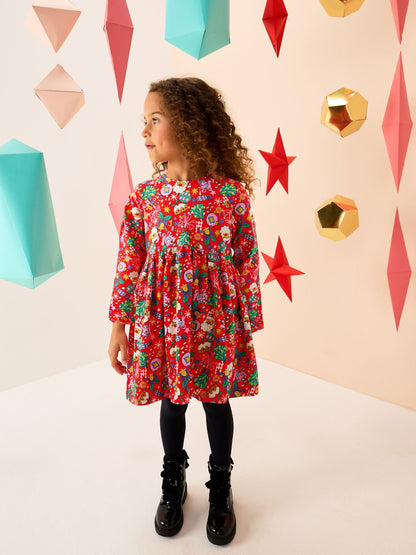 Red Christmas Character Long Sleeve Jersey Dress (3-16yrs)