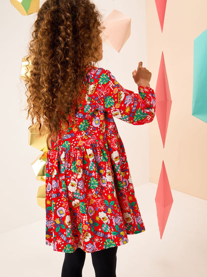 Red Christmas Character Long Sleeve Jersey Dress (3-16yrs)