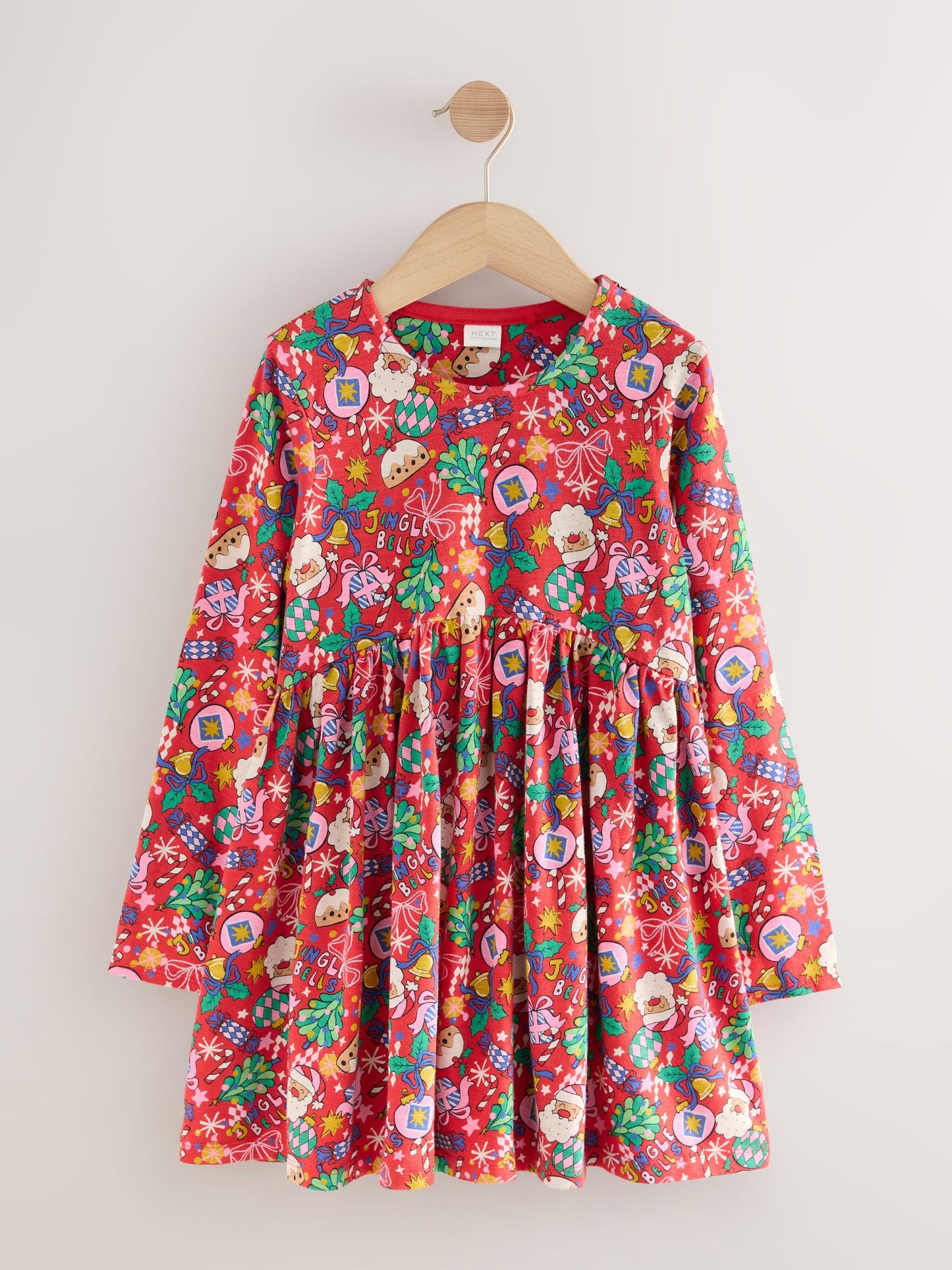 Red Christmas Character Long Sleeve Jersey Dress (3-16yrs)