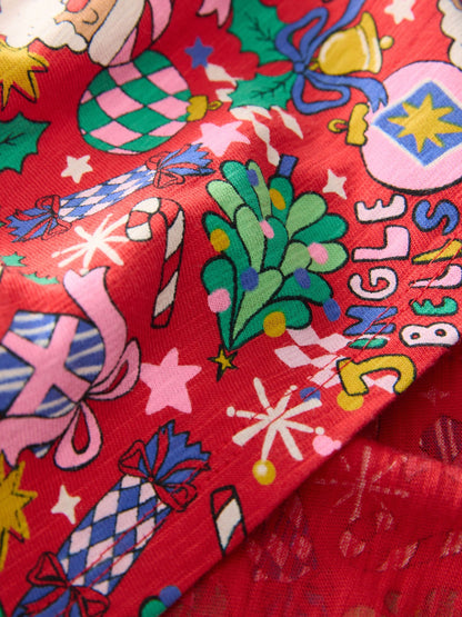 Red Christmas Character Long Sleeve Jersey Dress (3-16yrs)