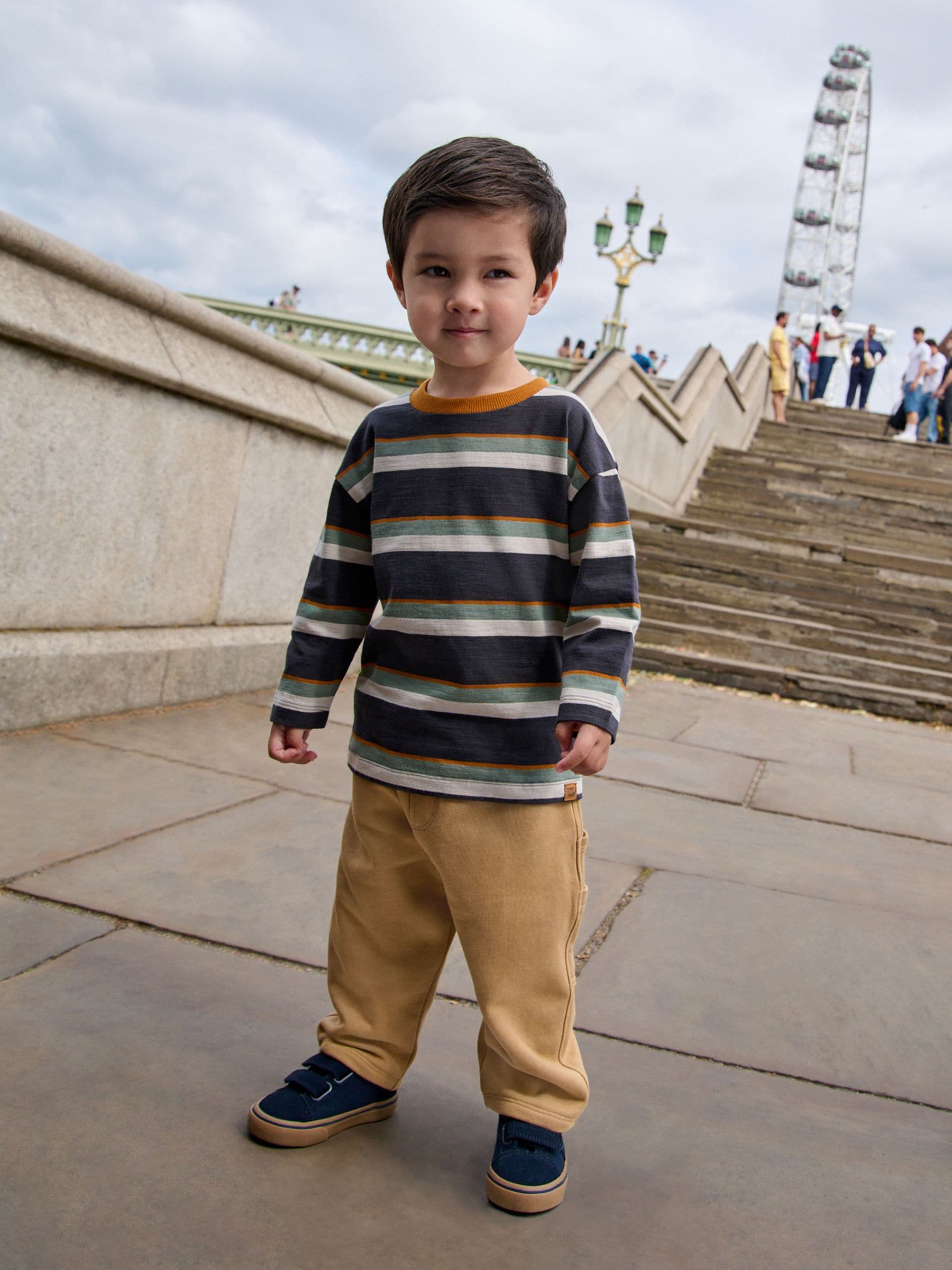 Dsiney Kidz - Charcoal Grey Striped Long Sleeve T-Shirt and Carpenter Joggers Set (3mths-7yrs) image 1