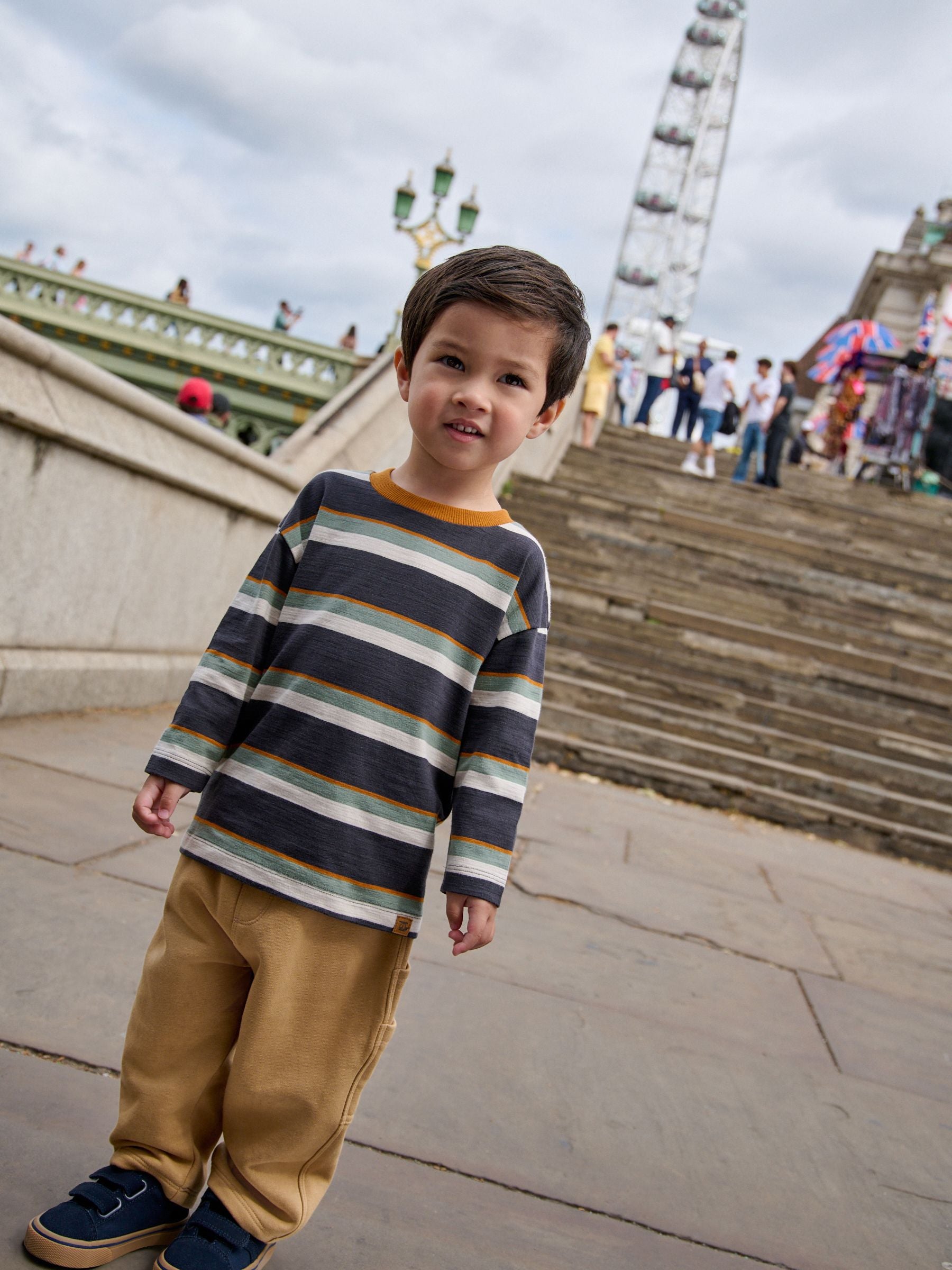 Dsiney Kidz - Charcoal Grey Striped Long Sleeve T-Shirt and Carpenter Joggers Set (3mths-7yrs) image 2