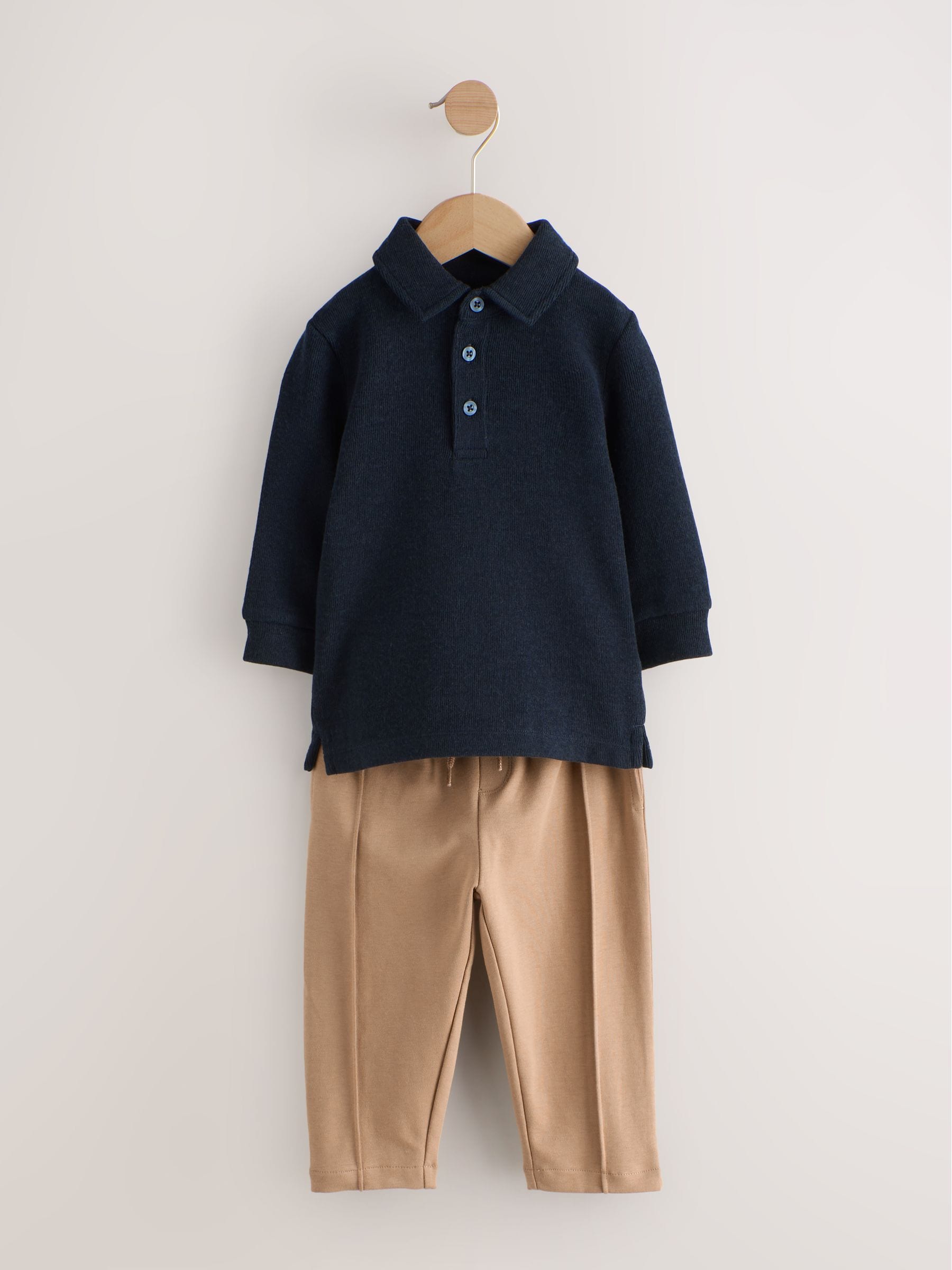 Navy Long Sleeve Polo Shirt And Joggers Set (3mths-7yrs) image 1
