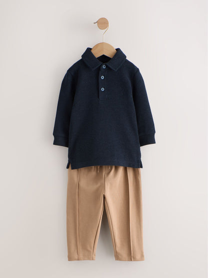 Navy Long Sleeve Polo Shirt And Joggers Set (3mths-7yrs) image 1