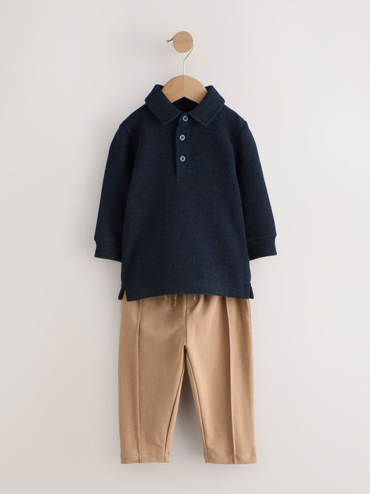 Navy Long Sleeve Polo Shirt And Joggers Set (3mths-7yrs) image 1