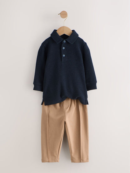 Navy Long Sleeve Polo Shirt And Joggers Set (3mths-7yrs) image 2