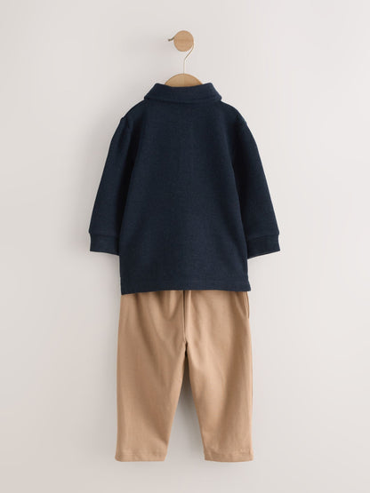 Navy Long Sleeve Polo Shirt And Joggers Set (3mths-7yrs) image 3