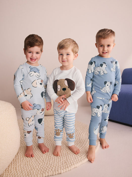 Blue/Ecru Dog Snuggle Pyjamas 3 Pack (9mths-6yrs) image 1