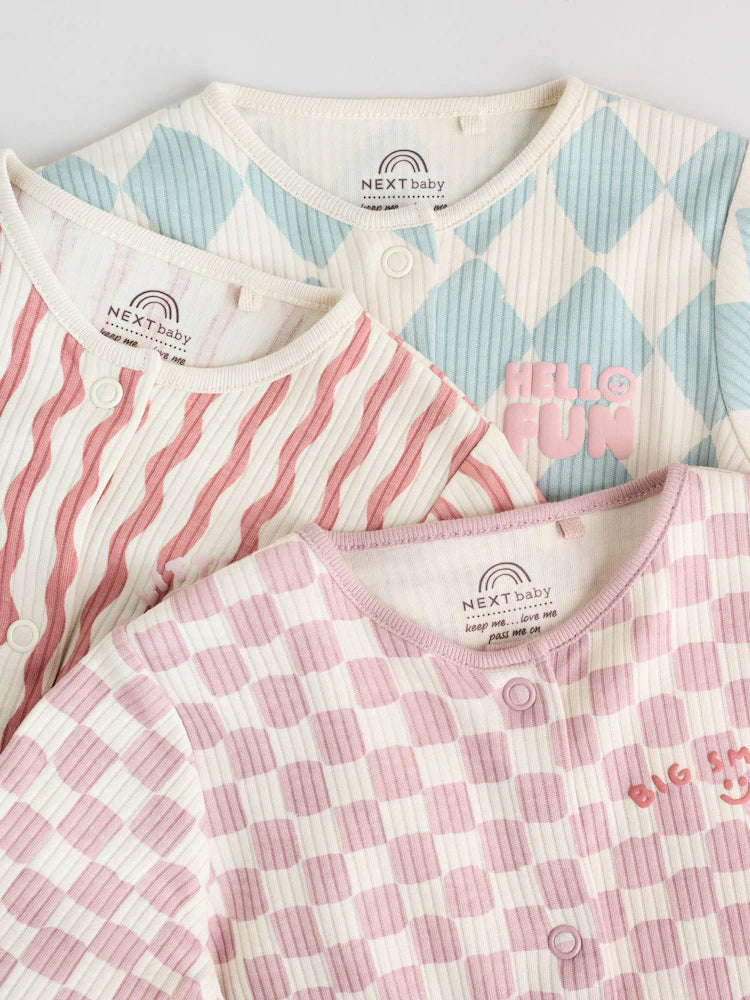 Multi Coloured Checkerboard Baby Sleepsuits 3 Pack (0mths-2yrs)