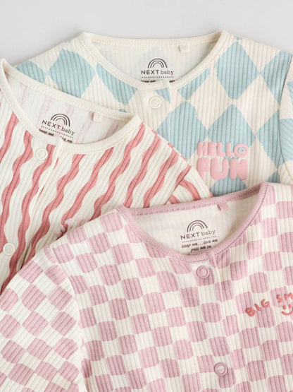 Multi Coloured Checkerboard Baby Sleepsuits 3 Pack (0mths-2yrs)