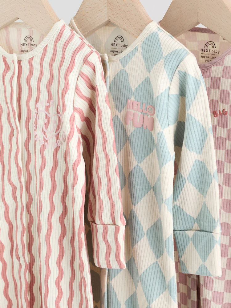 Multi Coloured Checkerboard Baby Sleepsuits 3 Pack (0mths-2yrs)