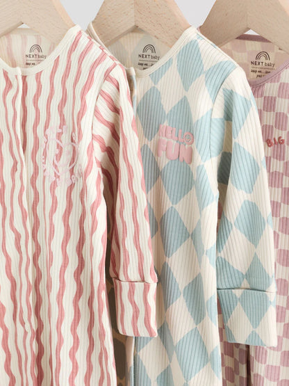 Multi Coloured Checkerboard Baby Sleepsuits 3 Pack (0mths-2yrs)