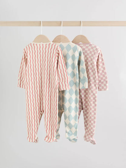 Multi Coloured Checkerboard Baby Sleepsuits 3 Pack (0mths-2yrs)