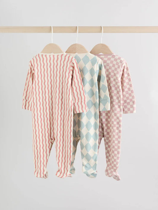 Multi Coloured Checkerboard Baby Sleepsuits 3 Pack (0mths-2yrs)