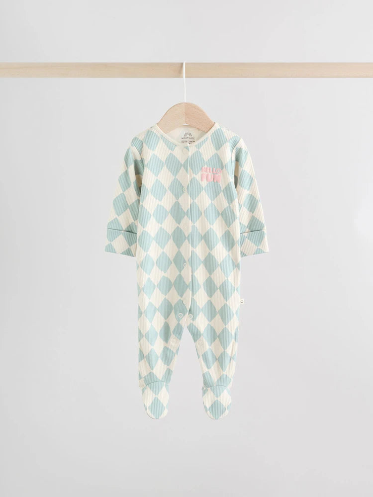 Multi Coloured Checkerboard Baby Sleepsuits 3 Pack (0mths-2yrs)