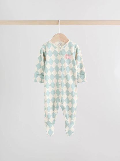 Multi Coloured Checkerboard Baby Sleepsuits 3 Pack (0mths-2yrs)