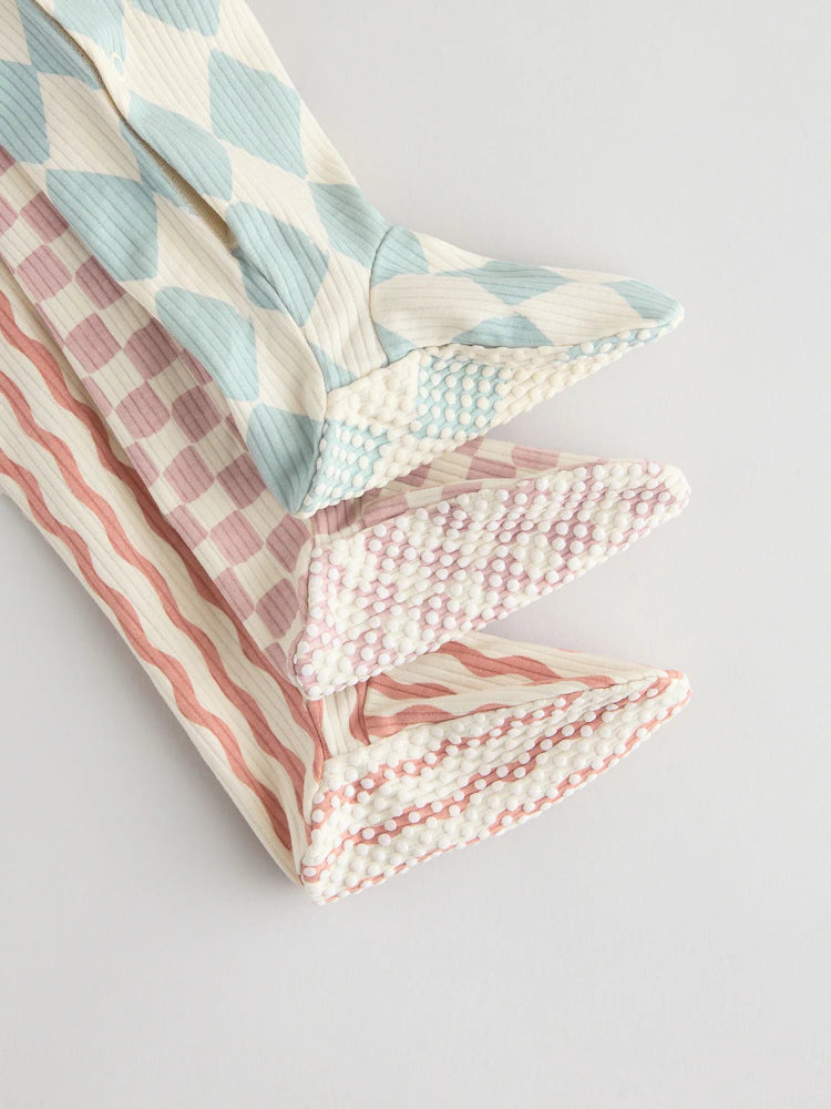 Multi Coloured Checkerboard Baby Sleepsuits 3 Pack (0mths-2yrs)