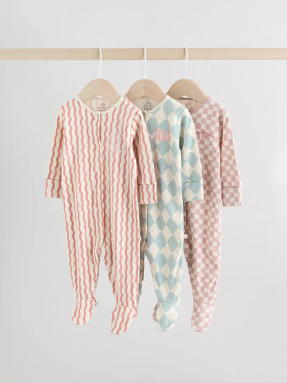 Multi Coloured Checkerboard Baby Sleepsuits 3 Pack (0mths-2yrs)