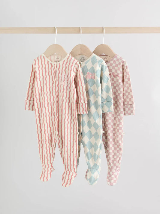 Multi Coloured Checkerboard Baby Sleepsuits 3 Pack (0mths-2yrs)