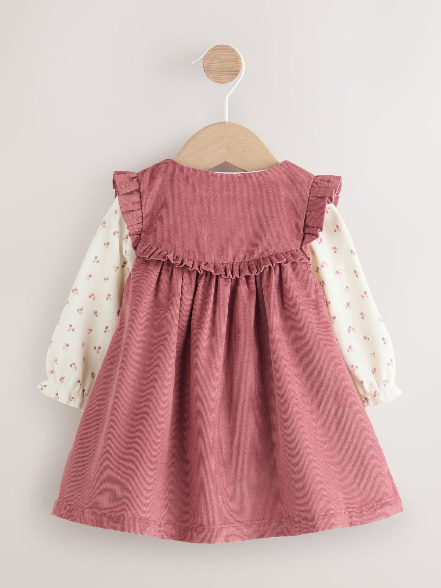 Pink Embroidered Baby Cord Pinafore Long Sleeve Bodysuit & Tights Set (0mths-2yrs)