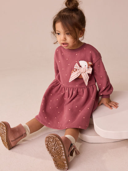 Burgundy Fox Embellished Sweat Dress (3mths-7yrs)