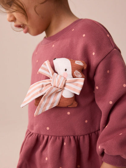 Burgundy Fox Embellished Sweat Dress (3mths-7yrs)