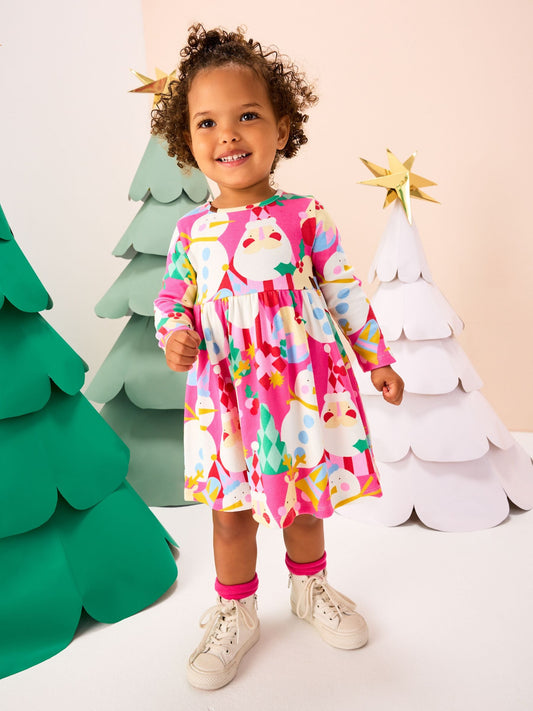 Pink Long Sleeve Christmas Dress (3mths-7yrs)