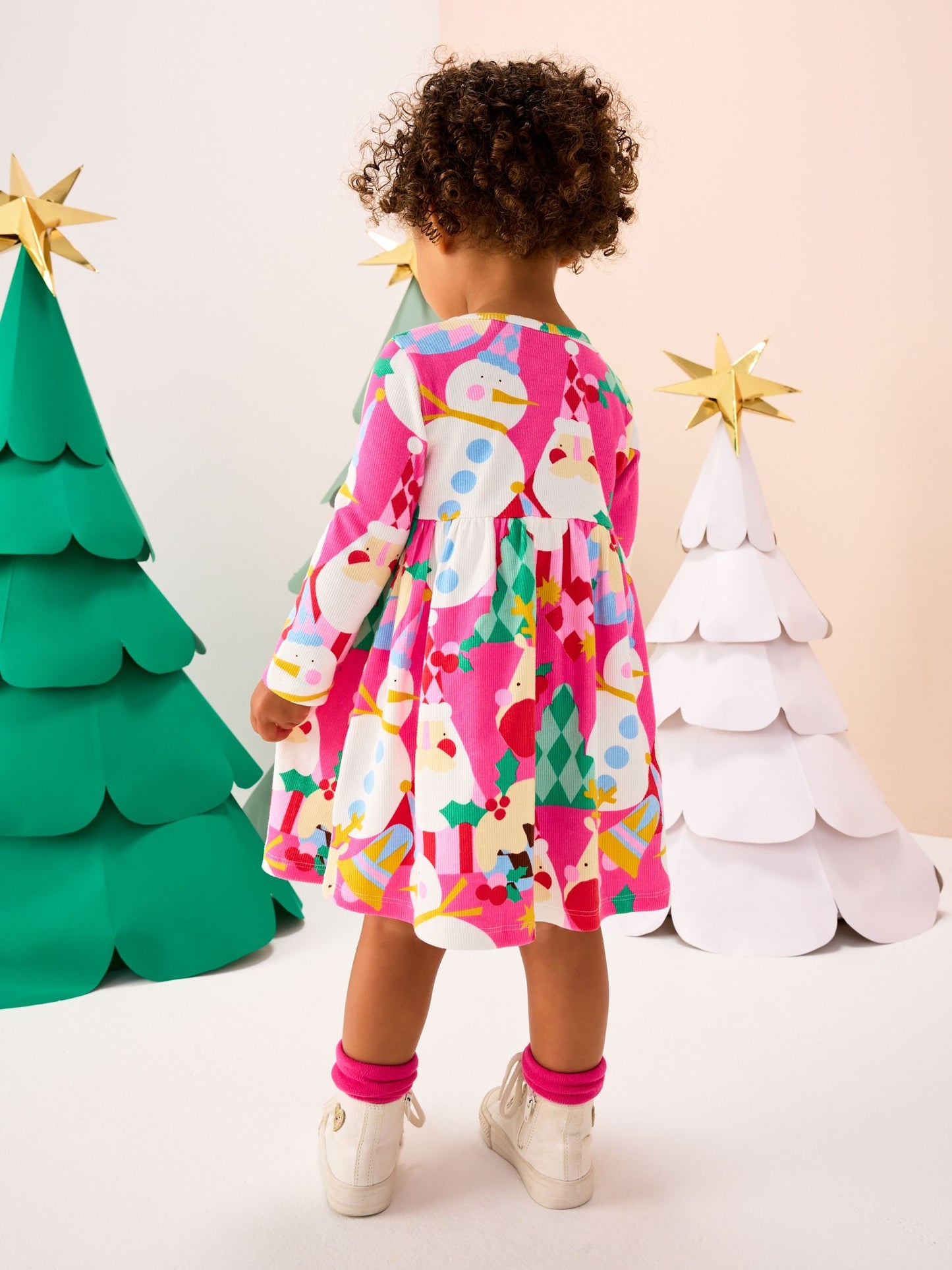 Pink Long Sleeve Christmas Dress (3mths-7yrs)