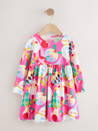 Pink Long Sleeve Christmas Dress (3mths-7yrs)