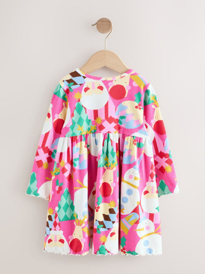 Pink Long Sleeve Christmas Dress (3mths-7yrs)