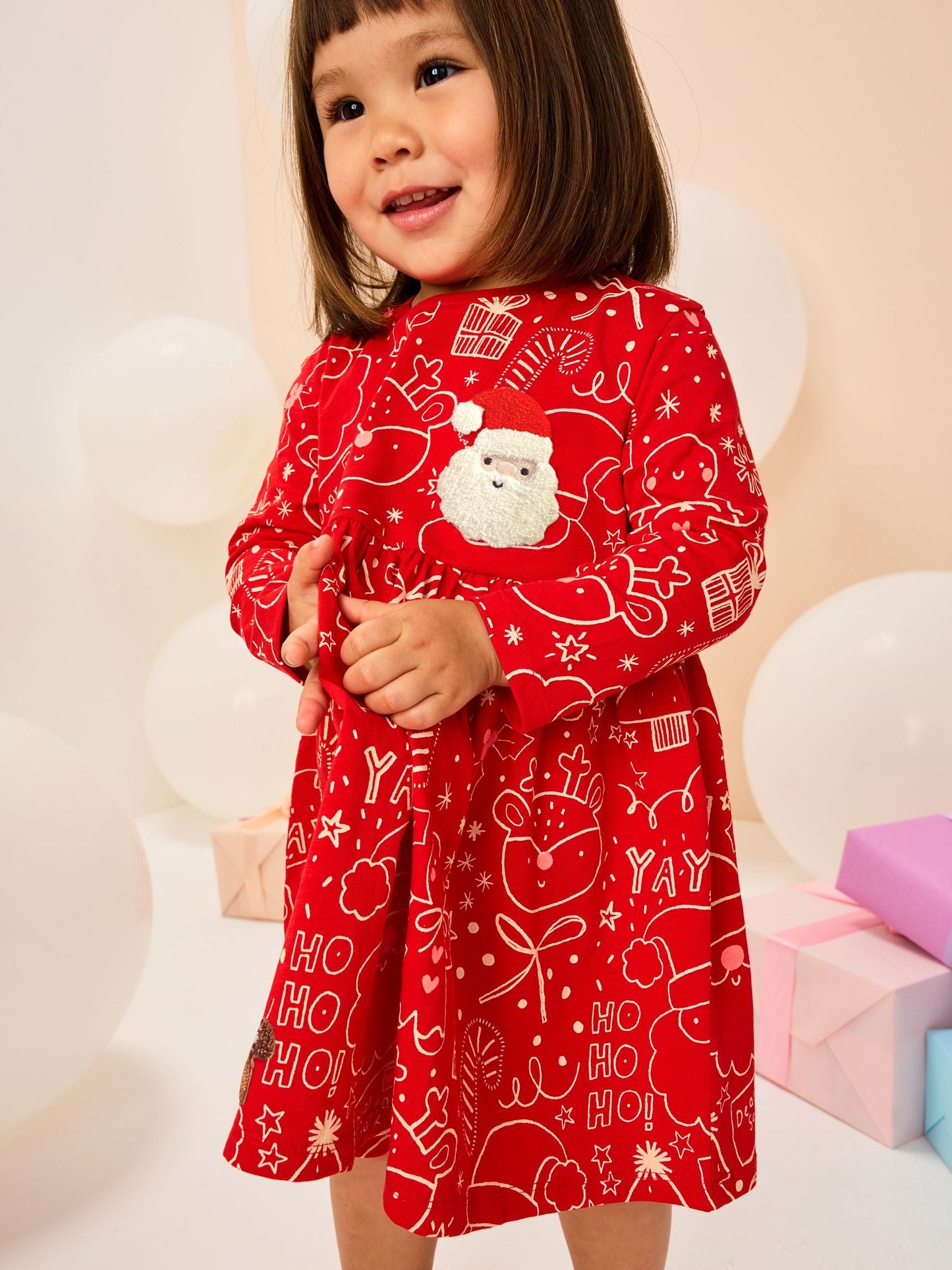 Red Long Sleeve Christmas Character Dress (3mths-7yrs)